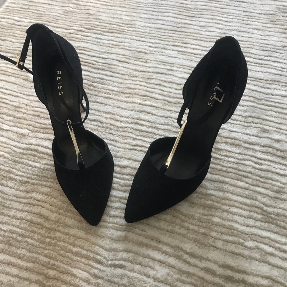 Reiss black suede with  gold heels